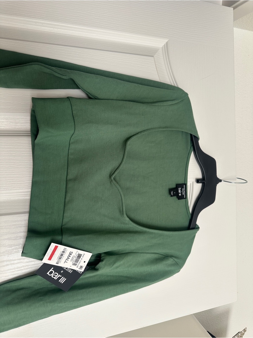 Bar III Olive Green Square Neck Long Sleeve Top